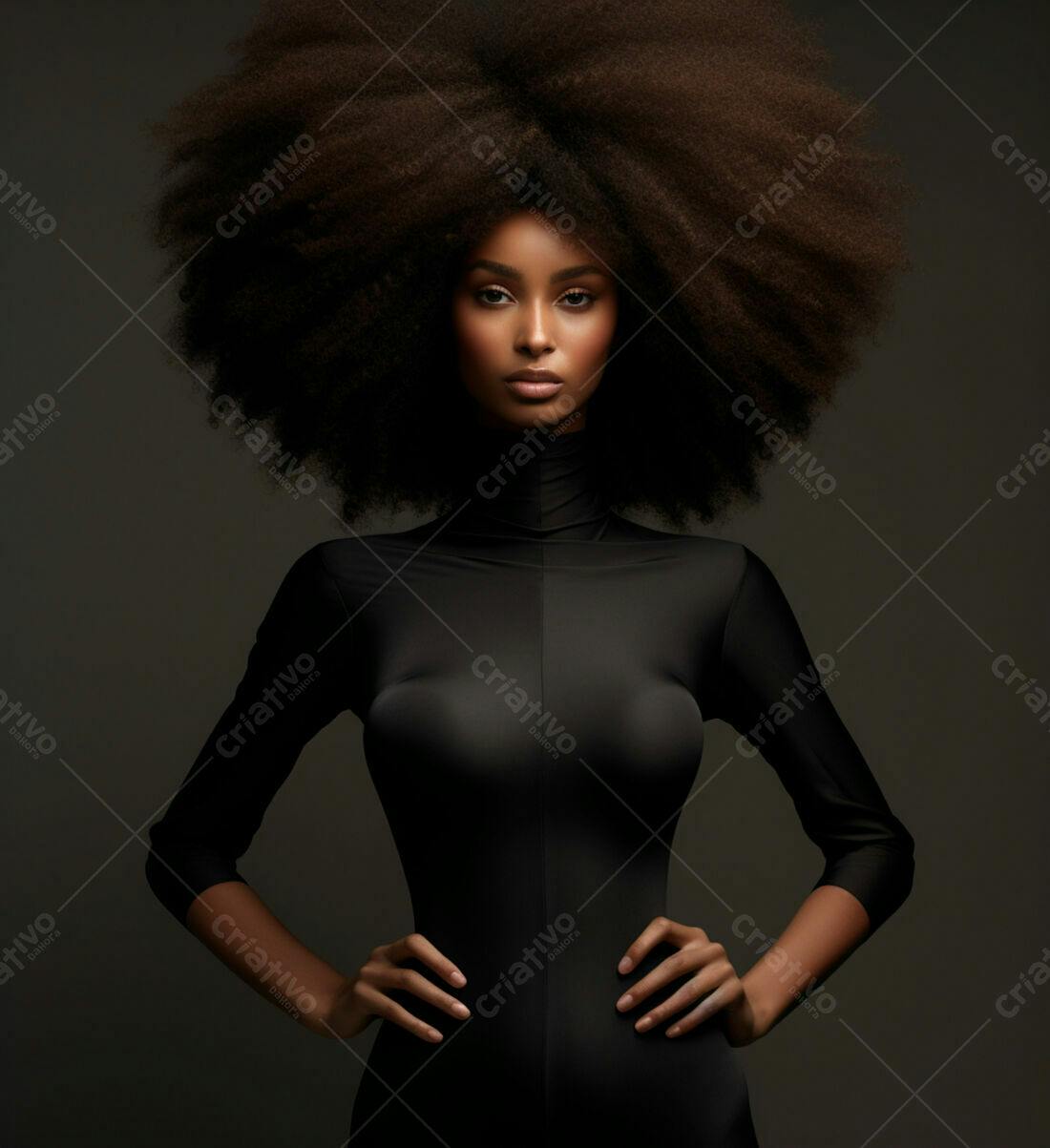 Modelo negra com cabelo afro volumoso