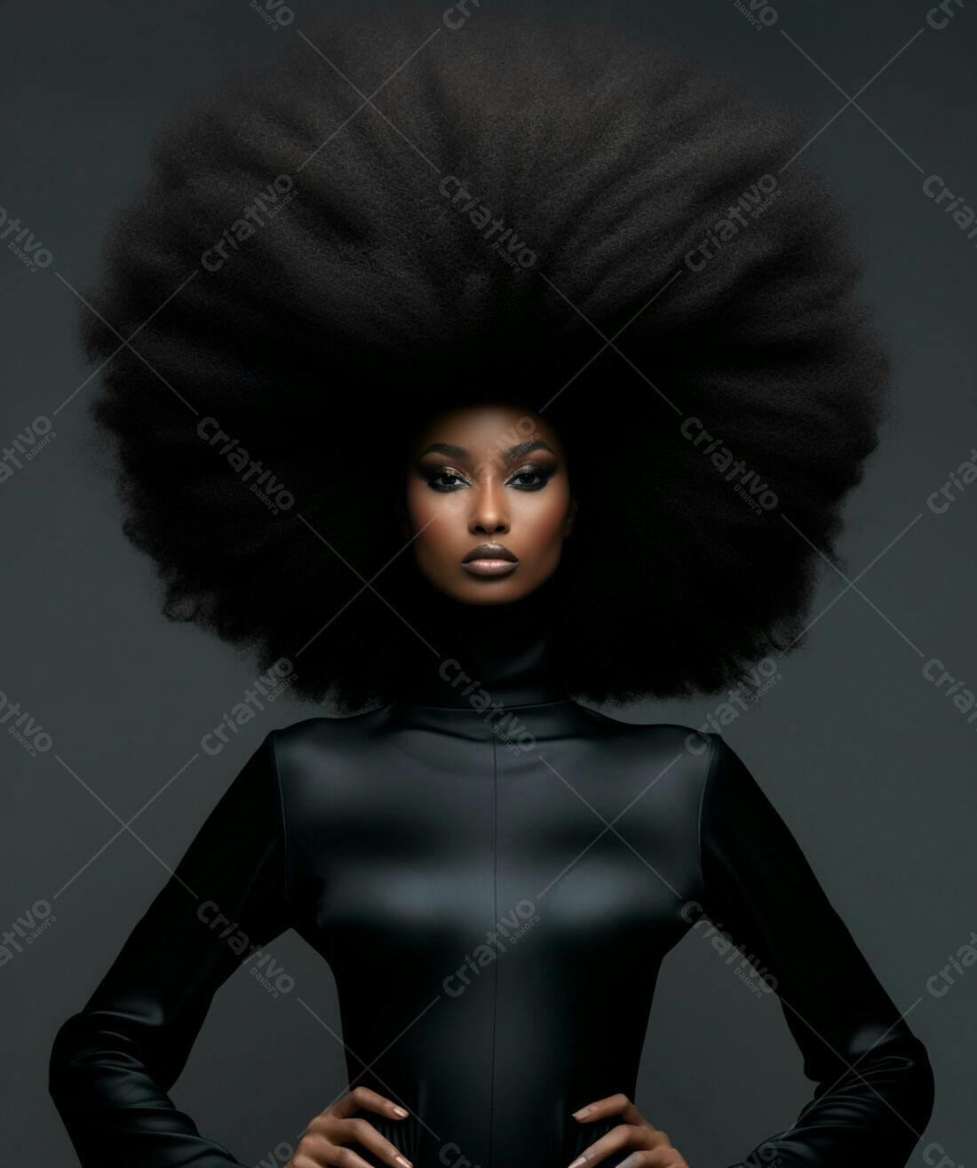 Modelo negra com cabelo afro volumoso