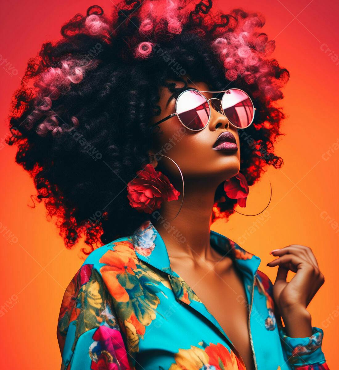 Modelo Afro com óculos e camisa floral