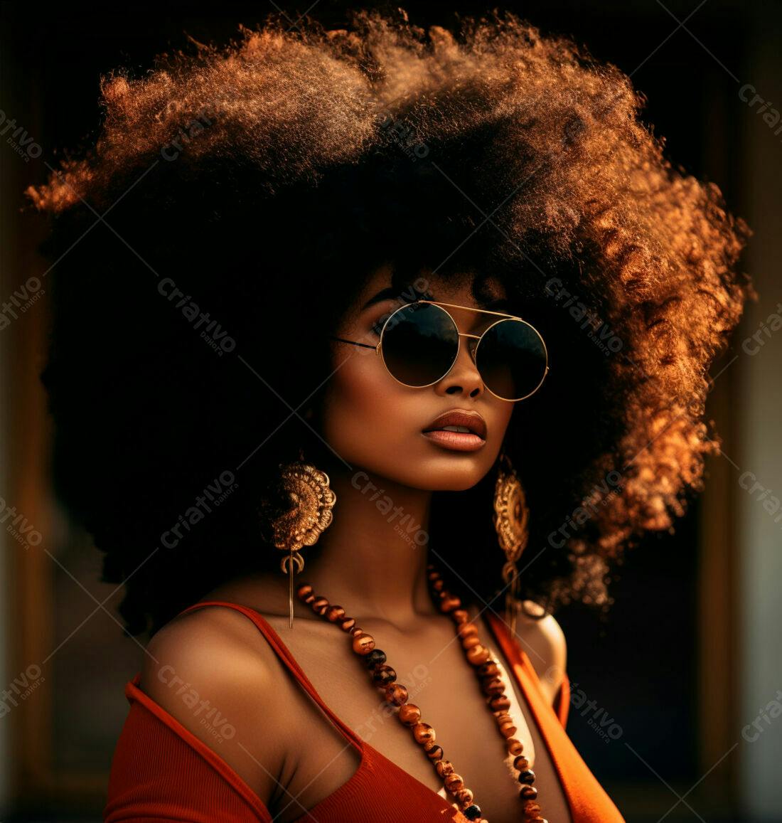 Mulher negra com óculos de sol e cabelo afro