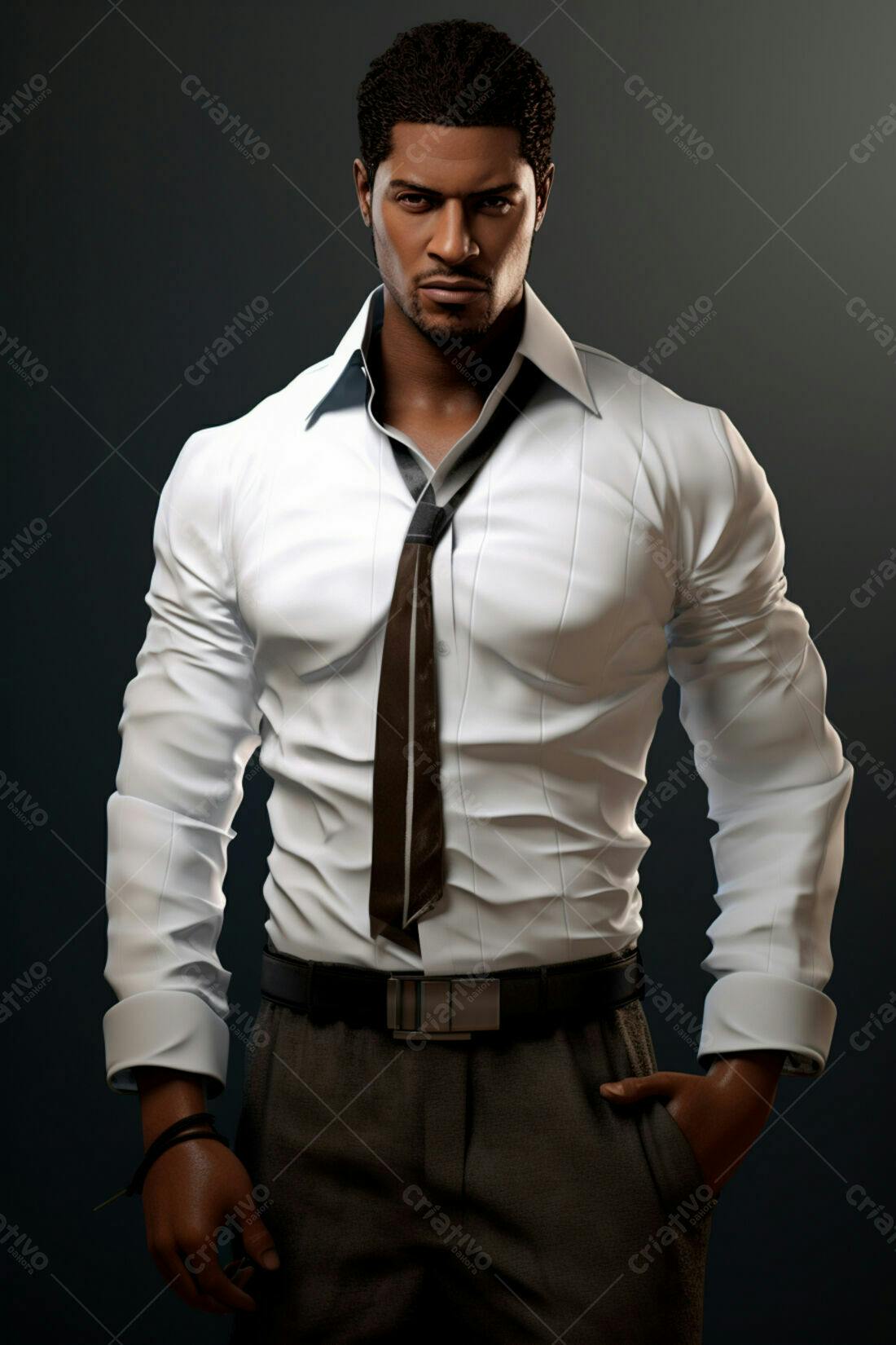 Homem negro em camisa branca e gravata
