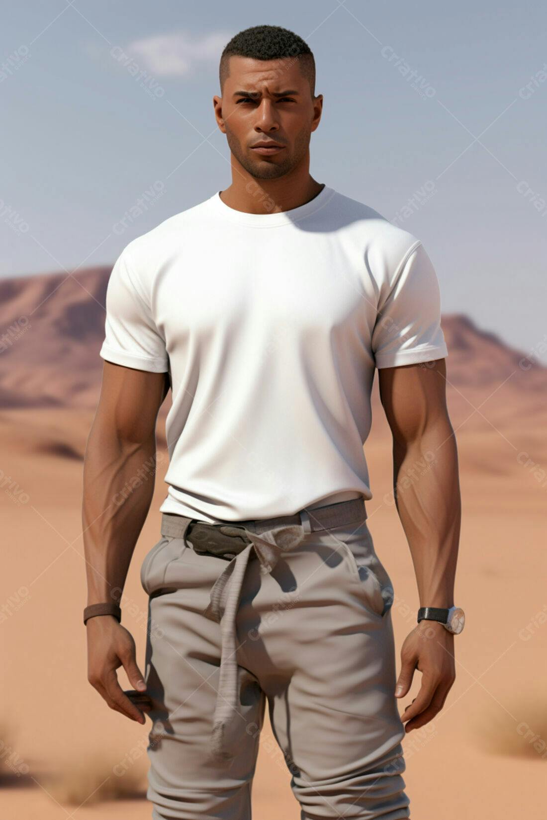 Modelo masculino na paisagem desértica