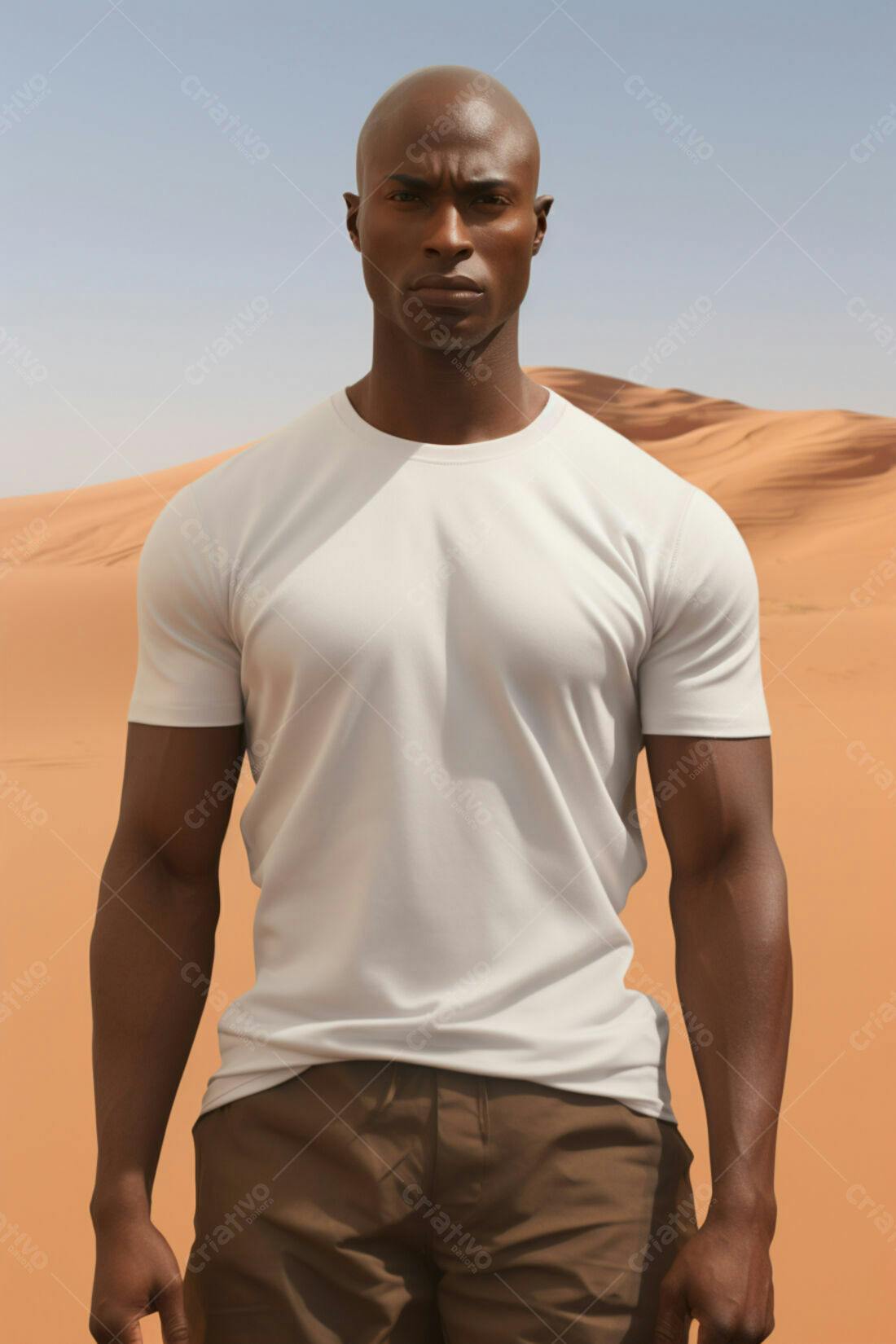 Homem negro camiseta branca deserto