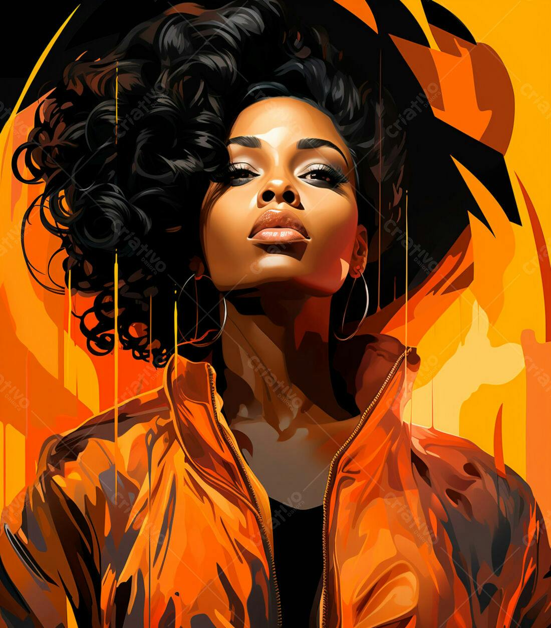 Retrato Mulher Negra em tons laranja
