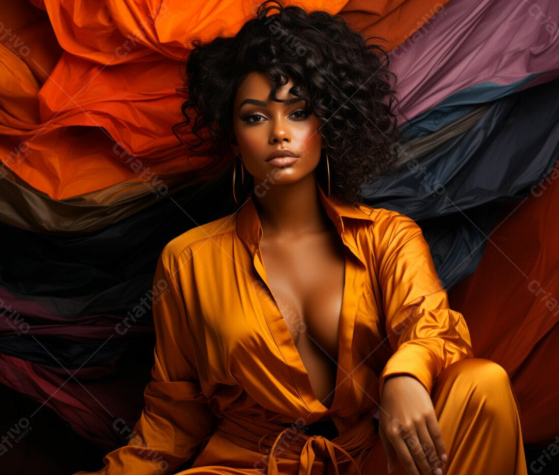 Modelo negra vestindo macacão dourado