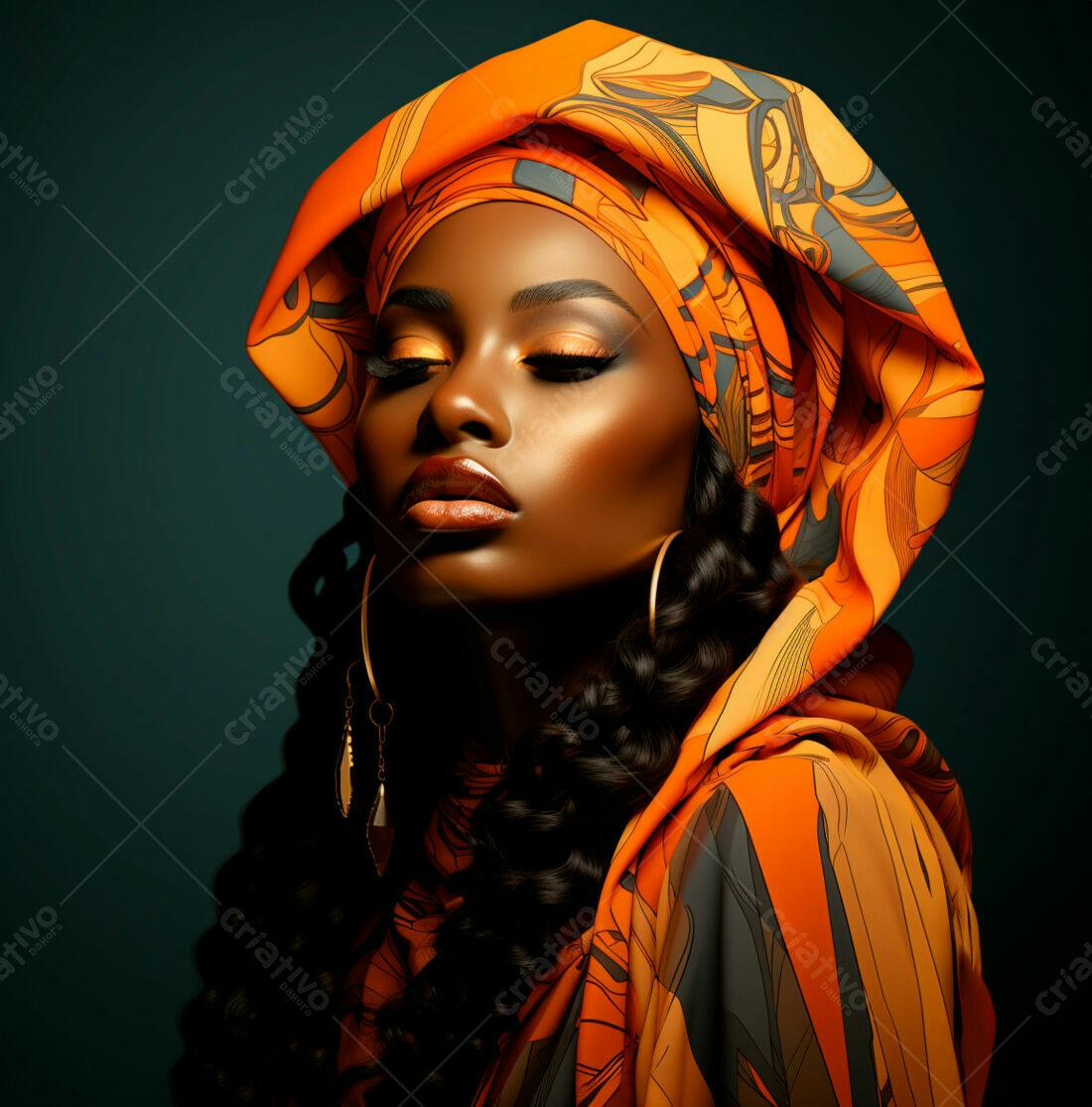 Modelo africana com turbante laranja