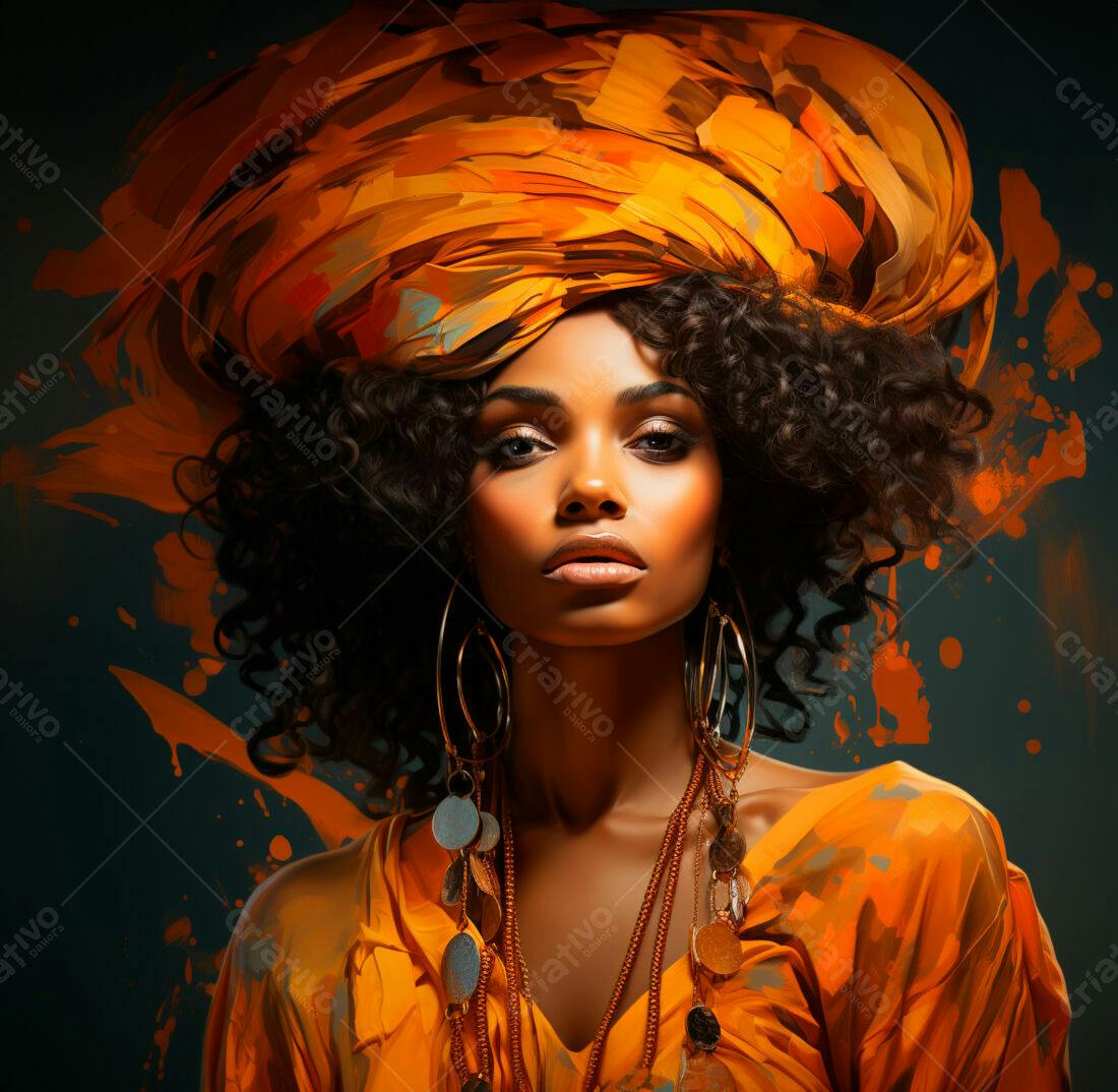 Mulher negra com turbante laranja e joias