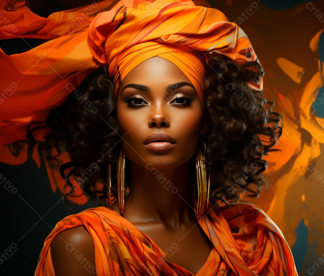 Mulher negra com turbante laranja