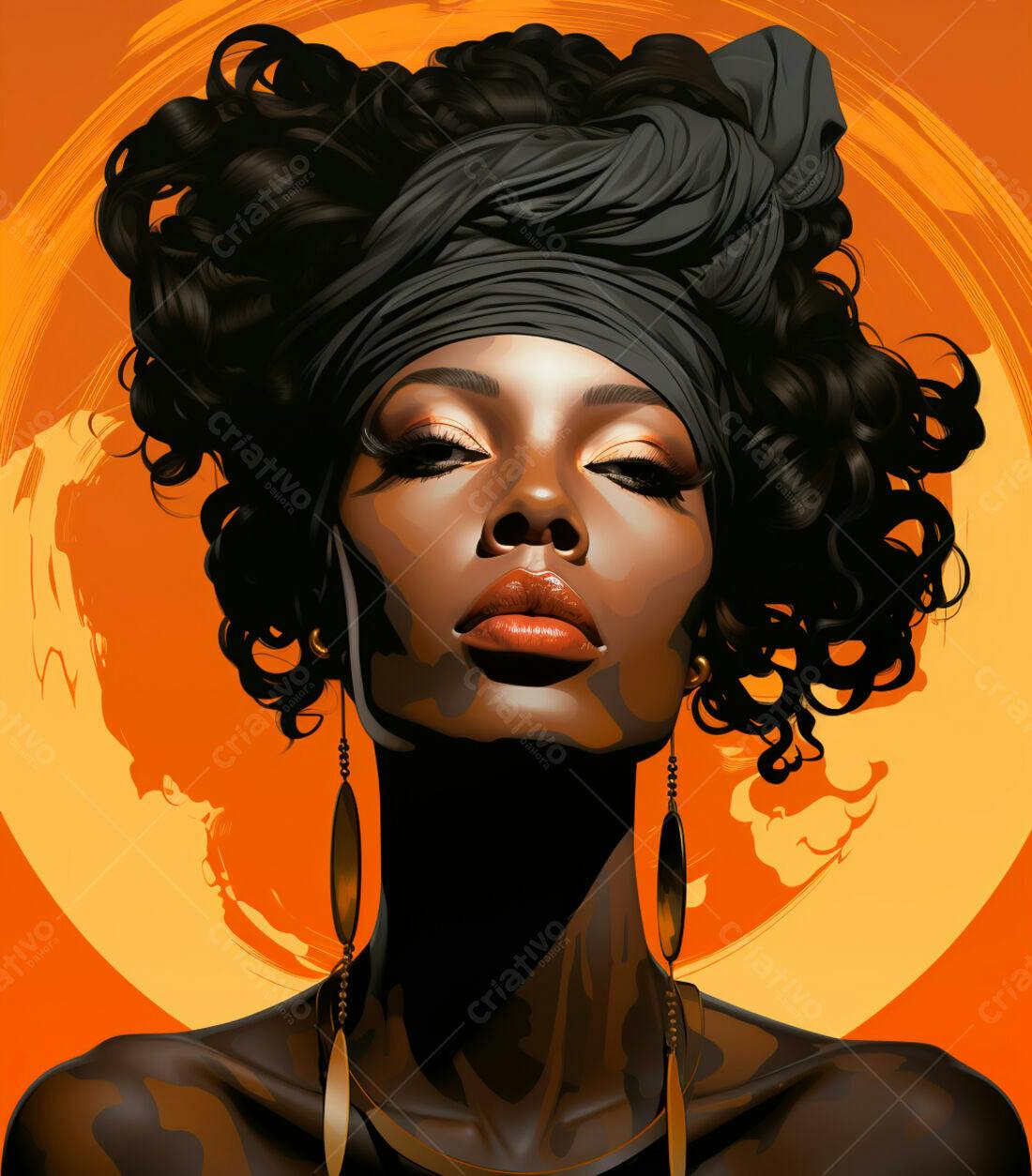 Retrato mulher negra turbante laranja