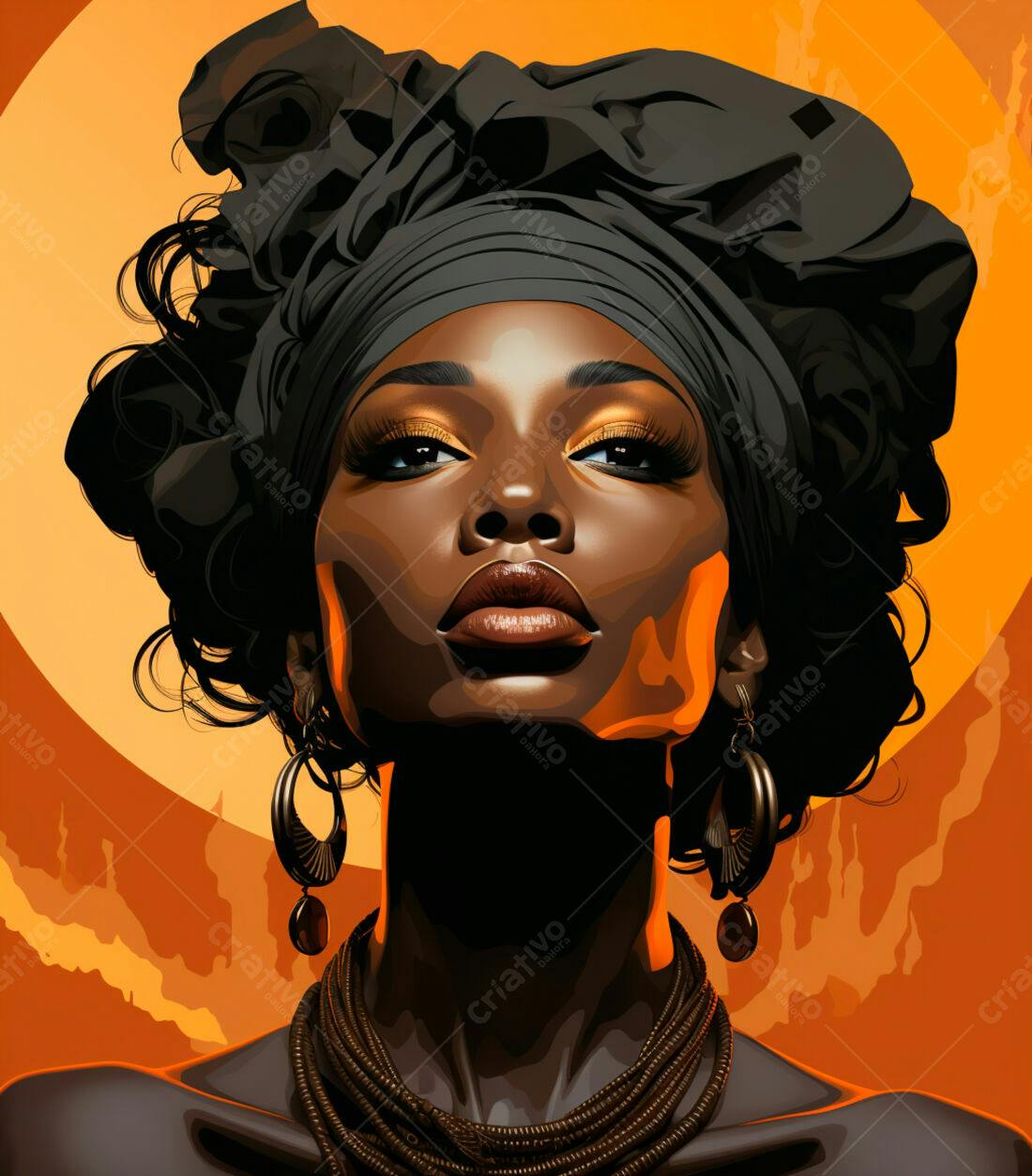 Retrato de mulher negra com turbante e joias