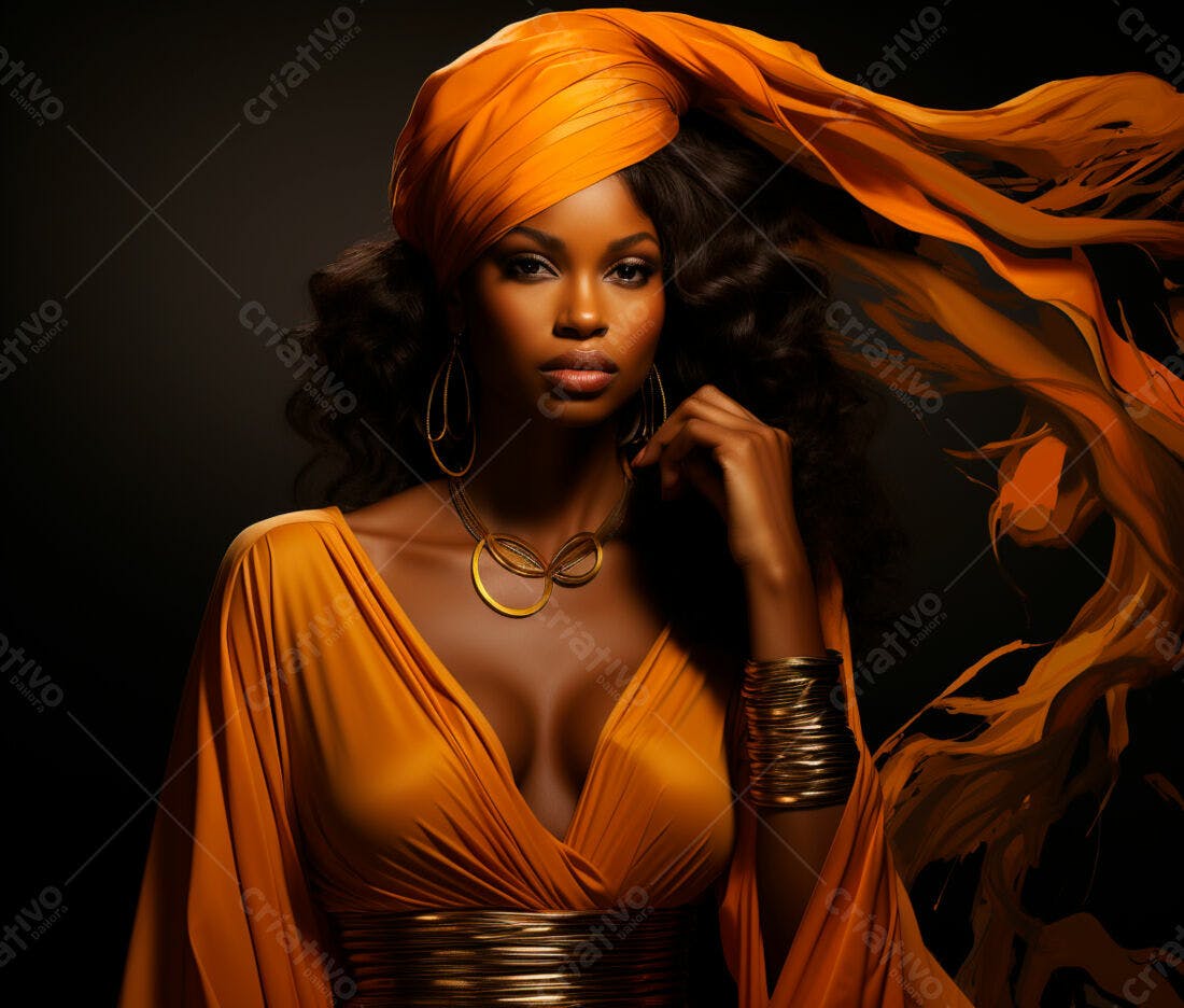 Modelo africana em vestido laranja