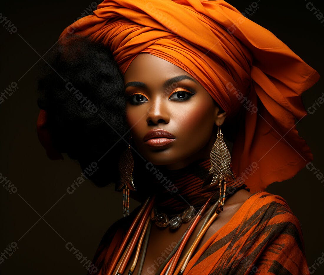 Modelo africana usando turbante laranja