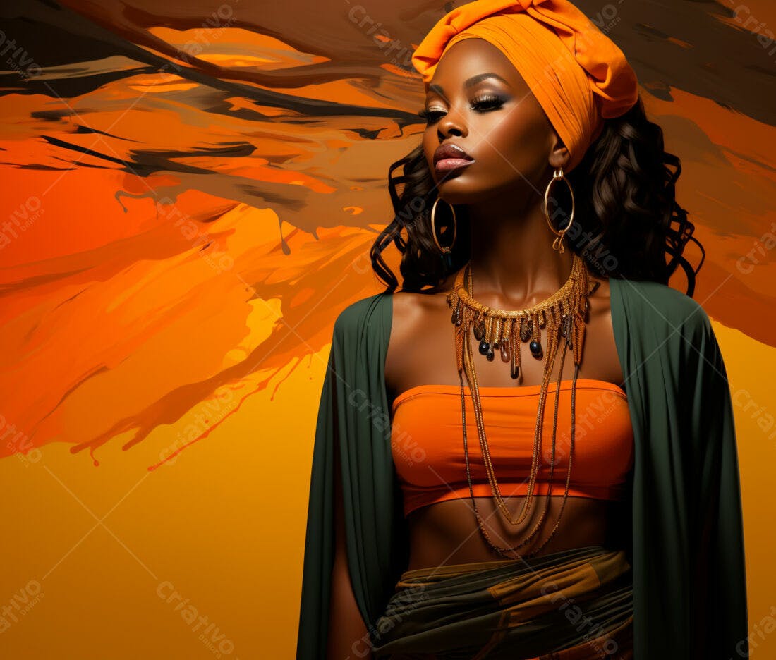 Modelo africana em tons laranja e verde