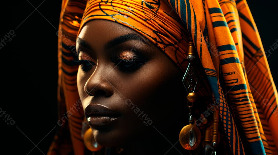Mulher negra usando turbante laranja e dourado