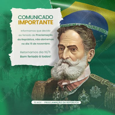 Proclamação Da República comunicado feriado psd editavel