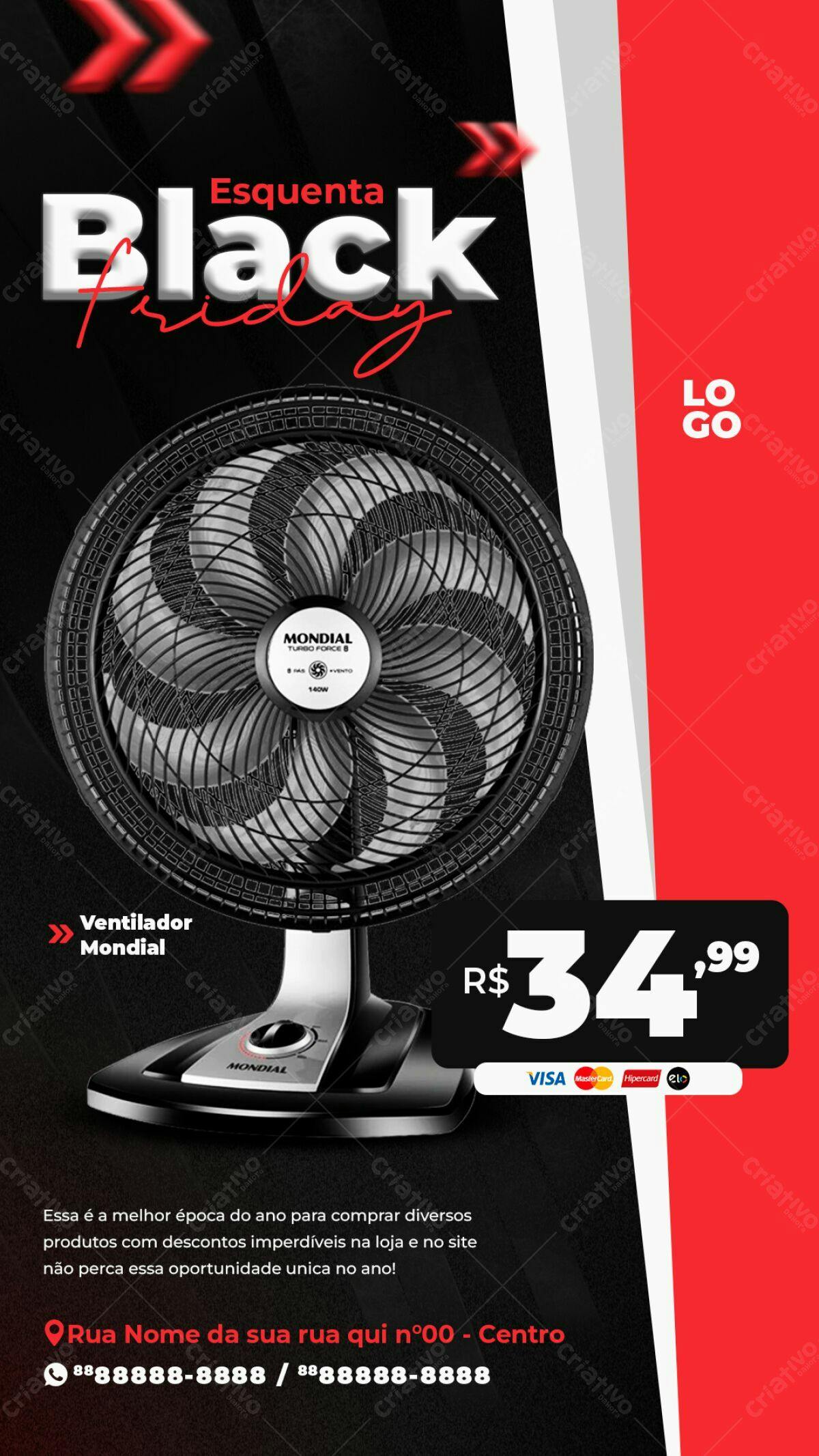 Flyer Black Friday Ventilador Mondial PSD Editável