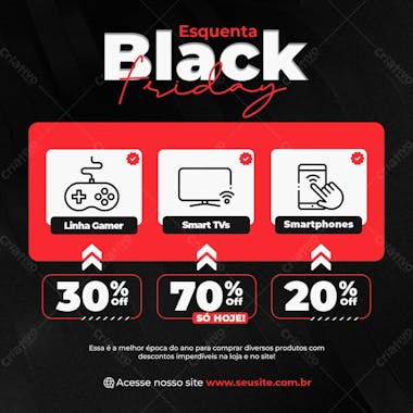 Black friday novembro descontos em várias linhas de produtos social media