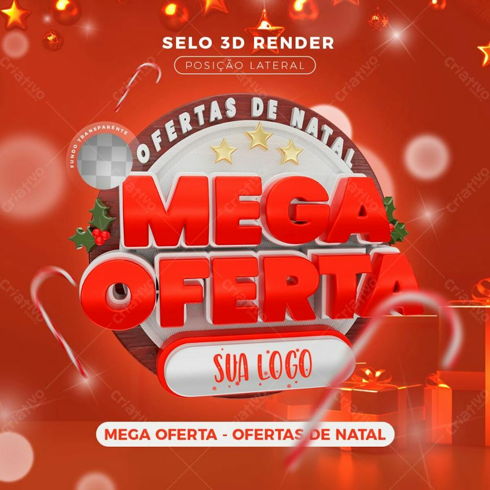 Selo 3D Ofertas De Natal  Visão Lateral Composição Social Media Render