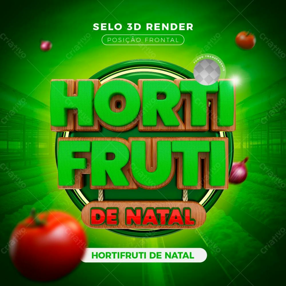 Hortifruti De Natal 3D Render Posição Frontal Composição Social Media Post