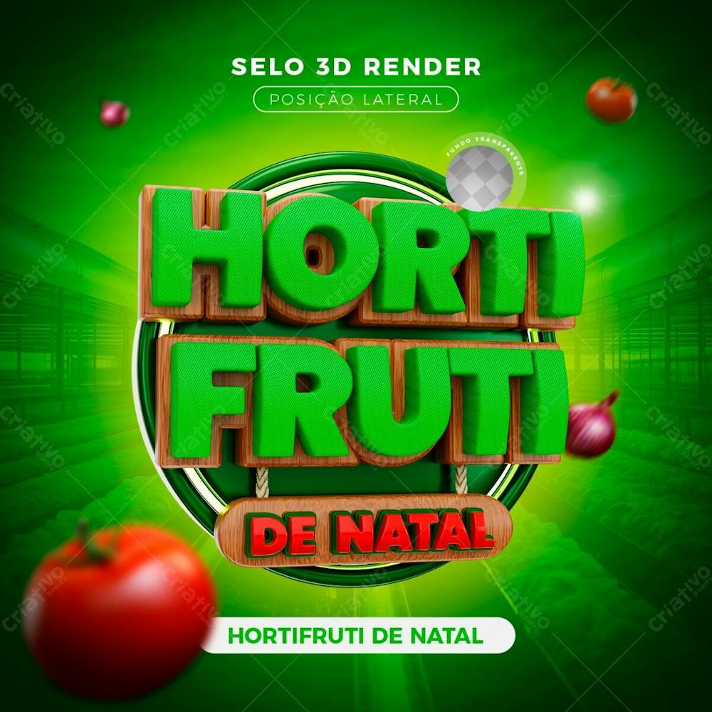 Hortifruti De Natal 3D Render Posição Lateral Esquerda Composição Social Media Post