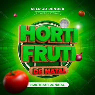 Hortifruti de natal 3d render posição lateral esquerda composição social media post