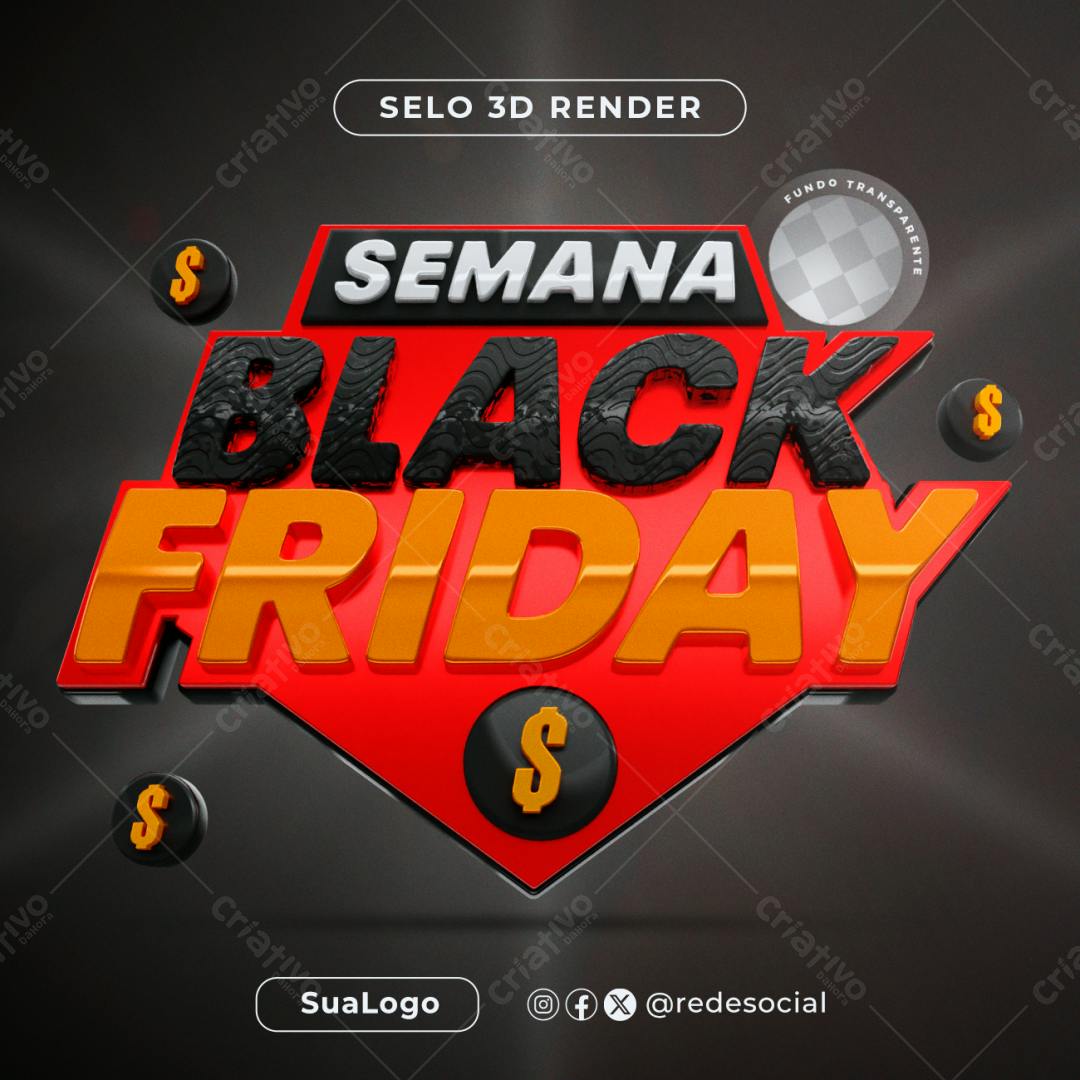 Selo 3D Black Friday vermelho e preto