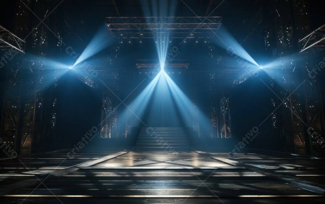Palco iluminado com holofotes azuis