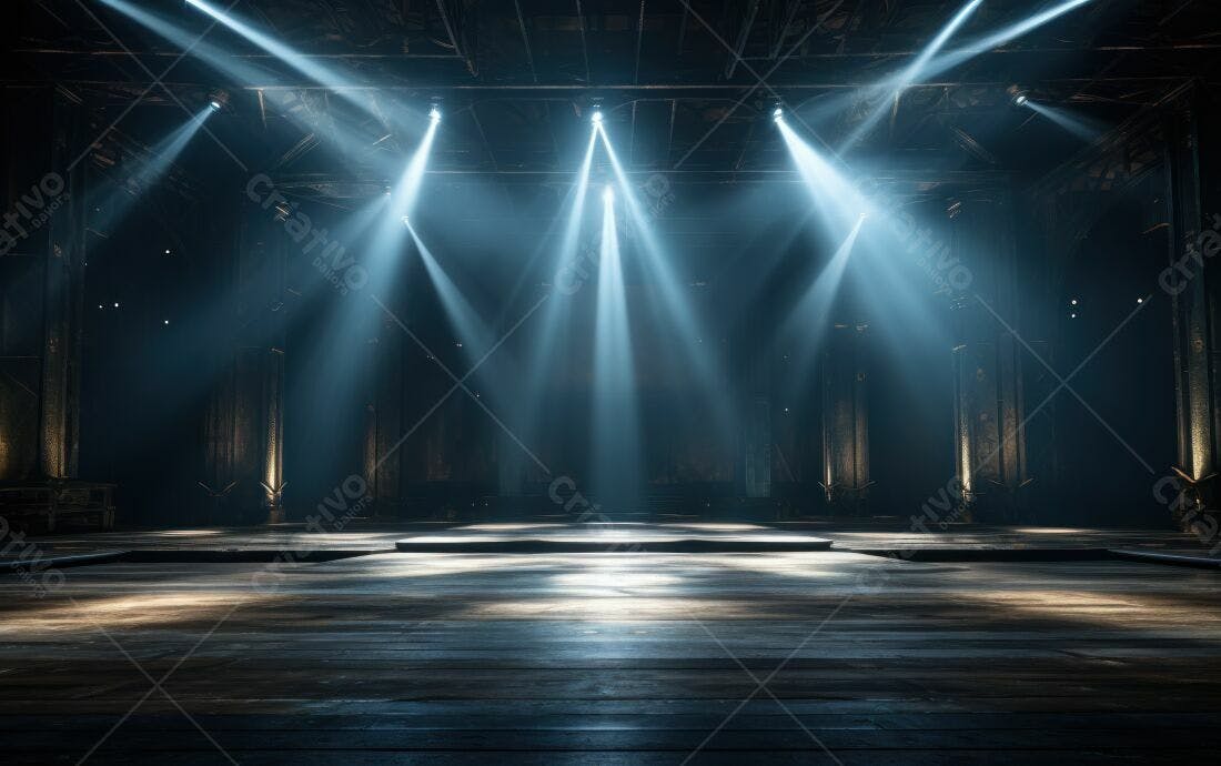 Palco iluminado com holofotes azuis
