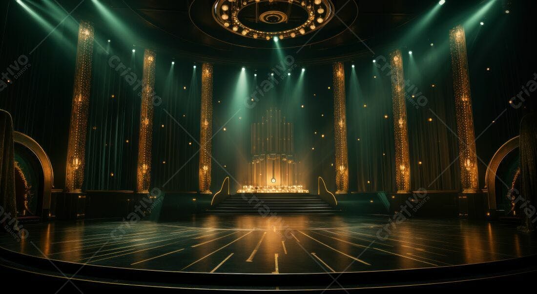 Palco dourado e verde esmeralda para premiação