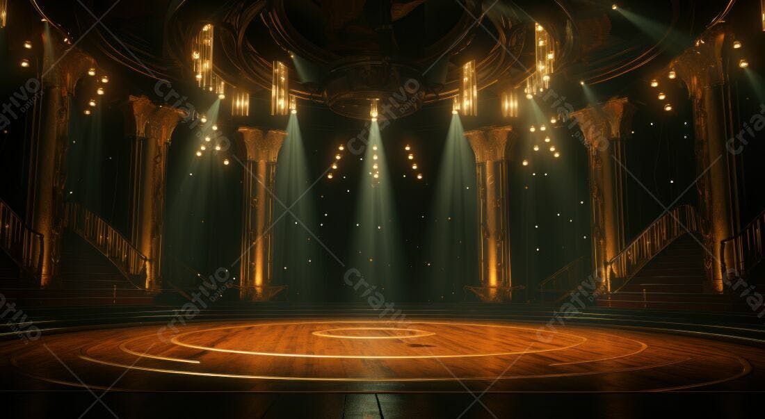 Palco iluminado em salão dourado