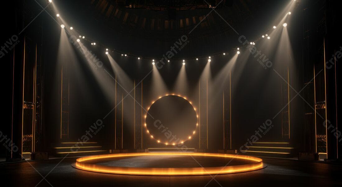 Palco iluminado com círculo central dourado