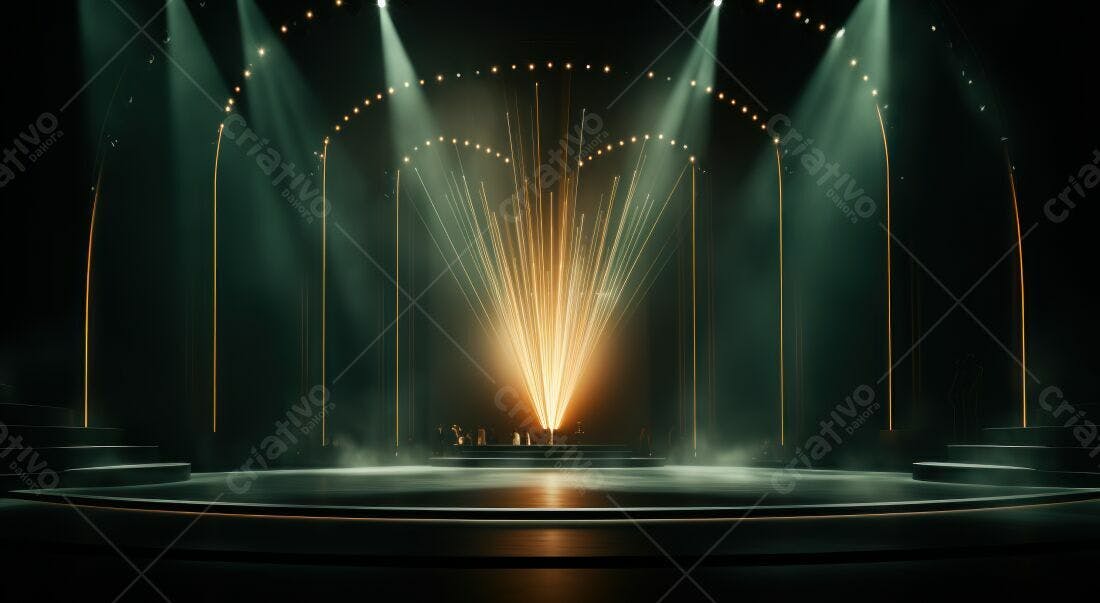 Palco iluminado com efeitos de luz dourado