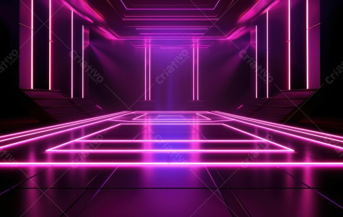 Ambiente futurista com iluminação neon rosa