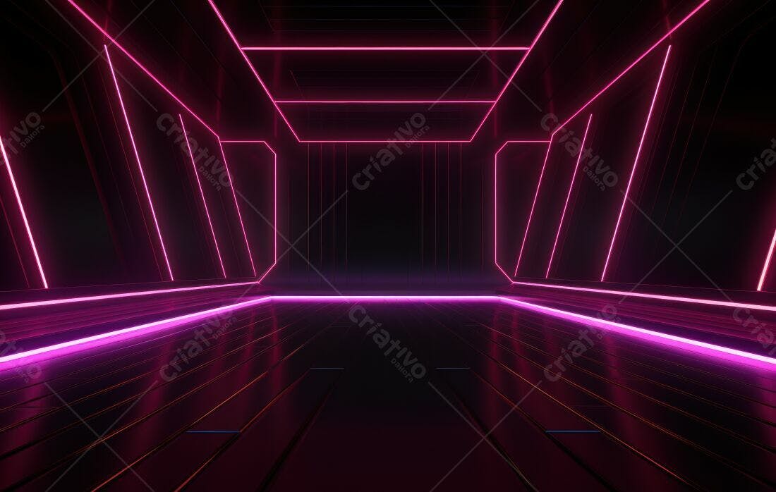 Ambiente futurista com luzes neon rosa
