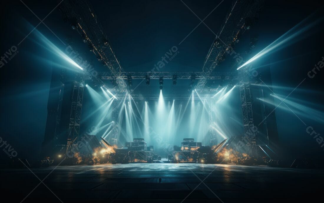 Palco de concerto com iluminação azul