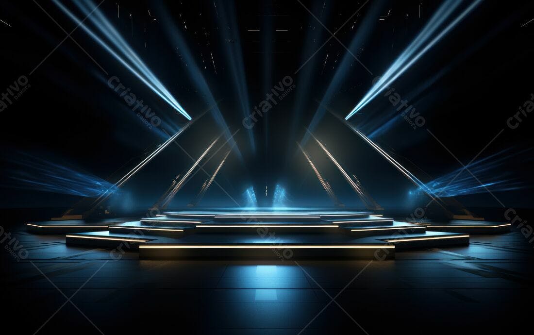 Palco futurista com iluminação azul