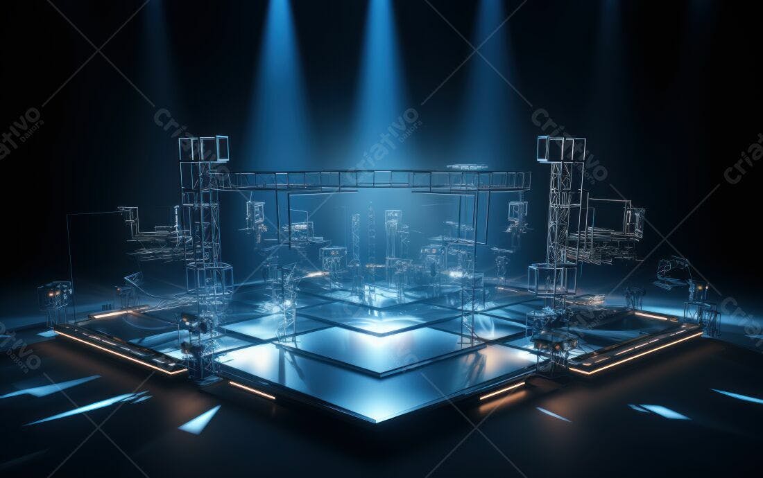Palco futurista em estrutura metálica azul