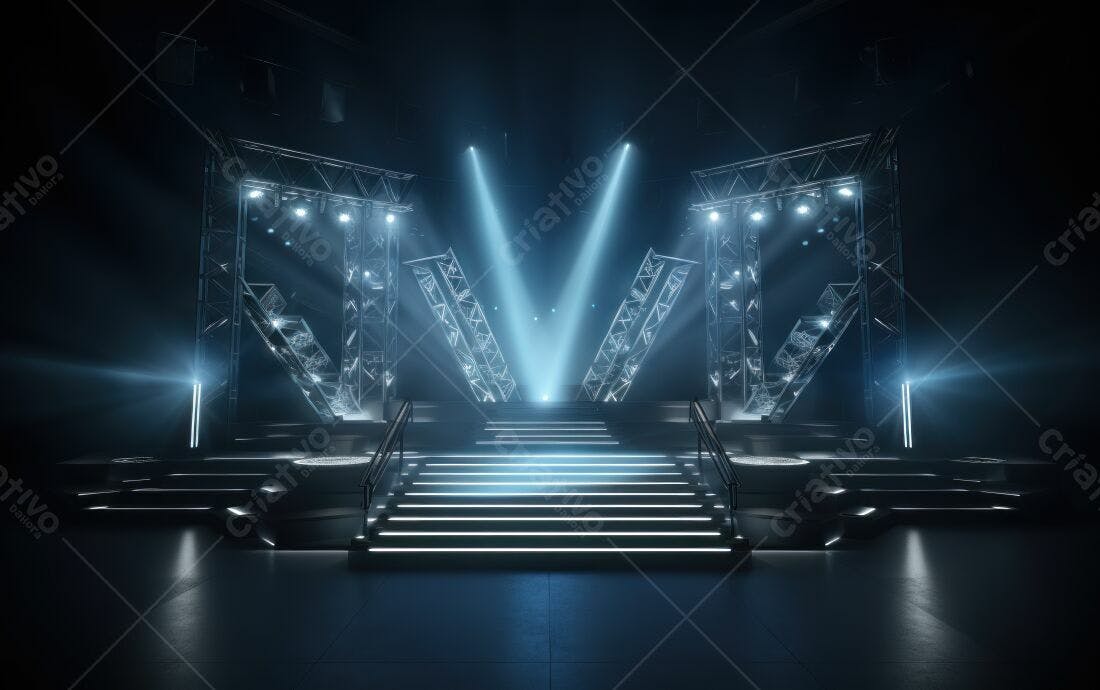 Palco iluminado com escada futurista