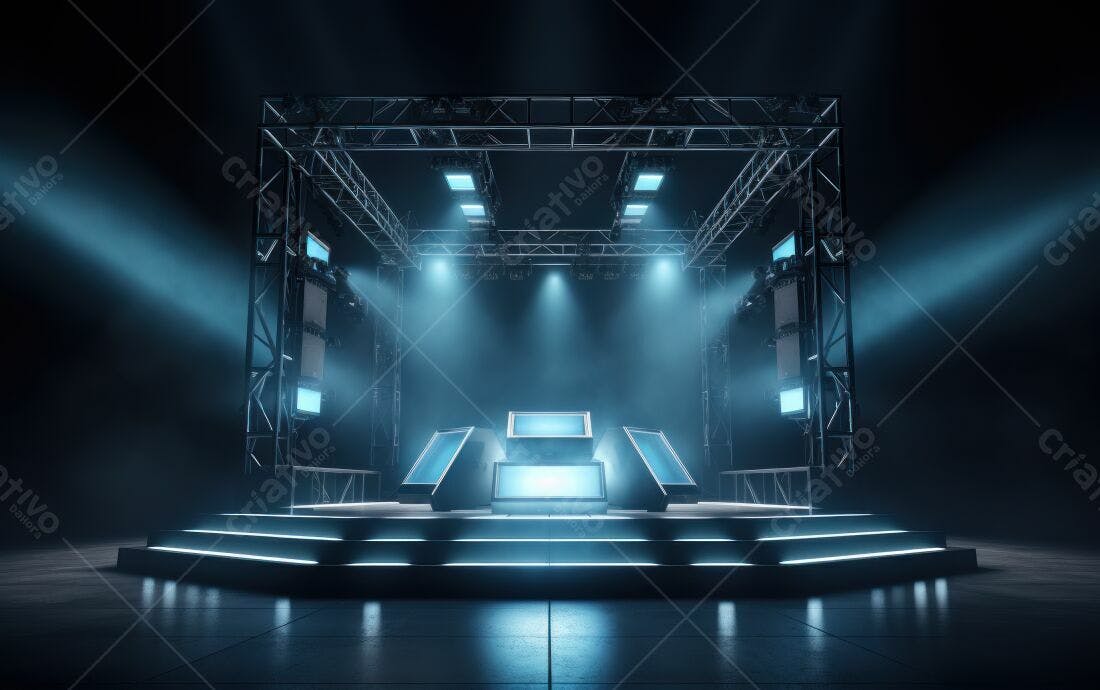 Palco futurista com iluminação azul