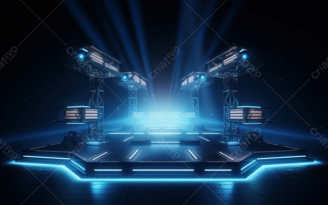 Palco futurista com iluminação azul