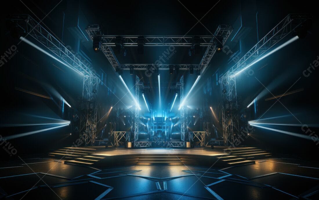 Palco iluminado para show com estrutura metálica