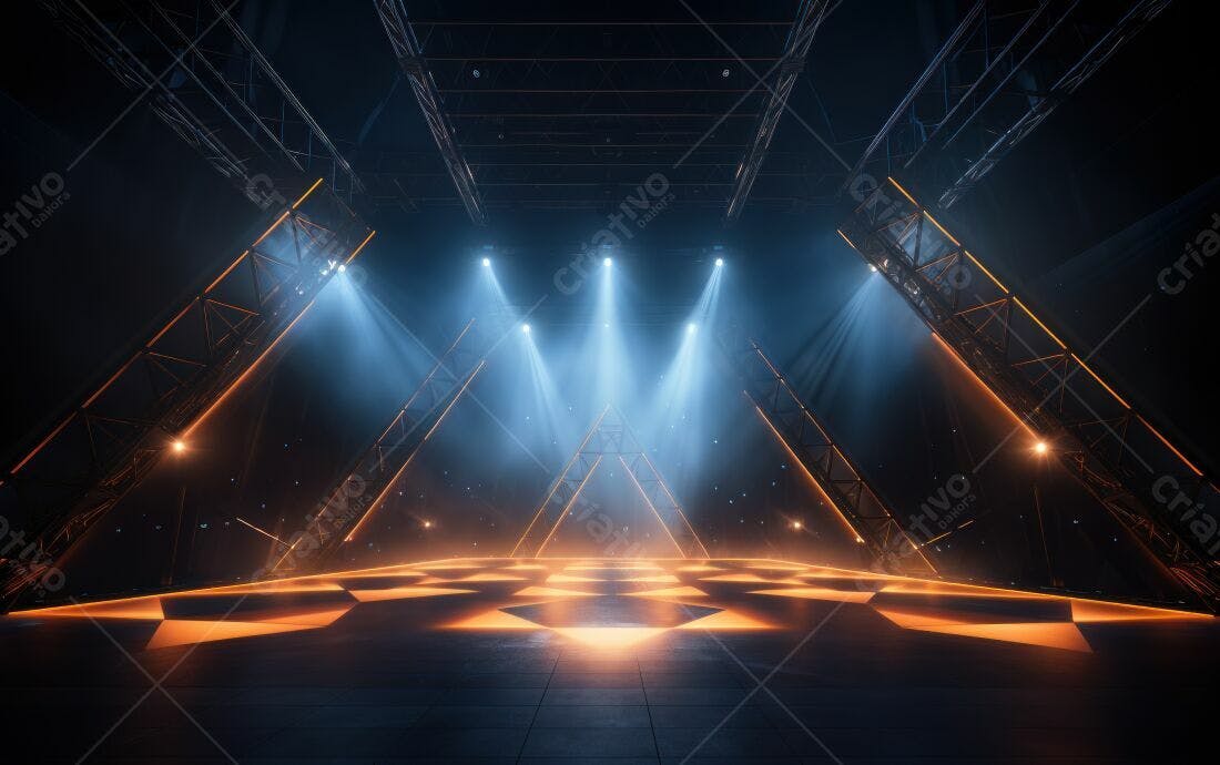Palco iluminado azul e laranja para eventos