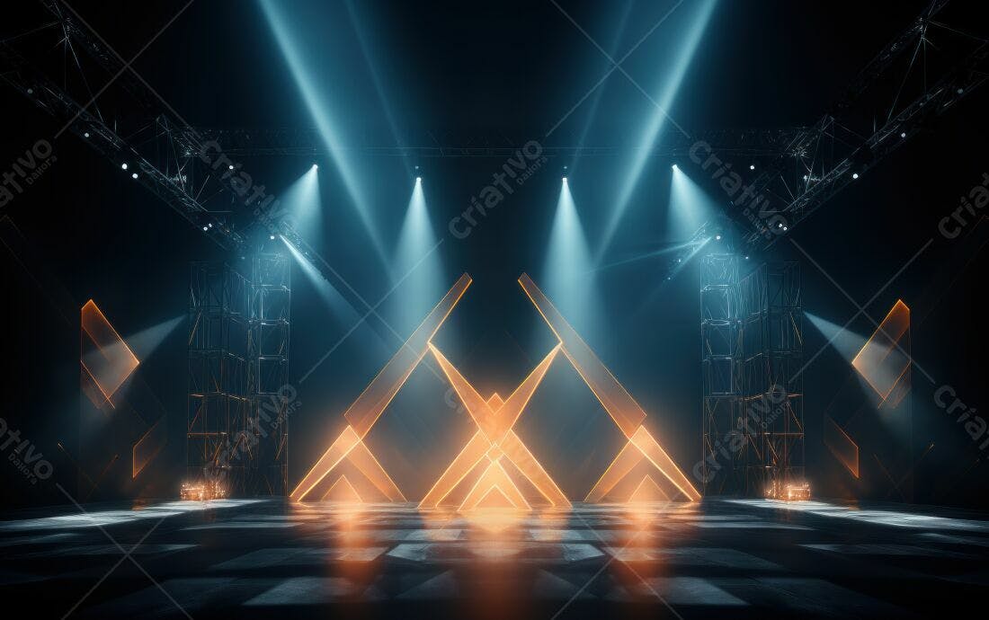 Palco com iluminação azul e dourado