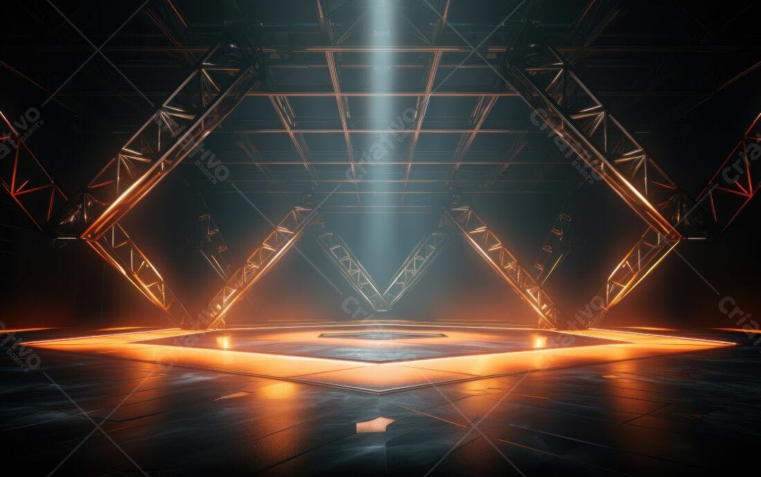 Plataforma iluminada com estrutura metálica