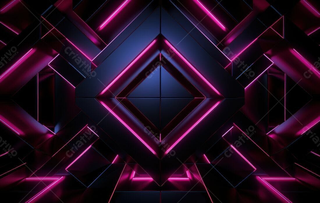 Arte Abstrata Neon Rosa e Azul Escuro