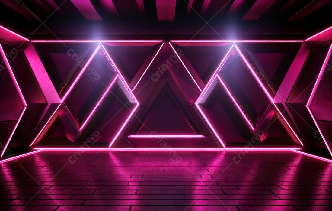 Ambiente futurista com luzes neon rosa