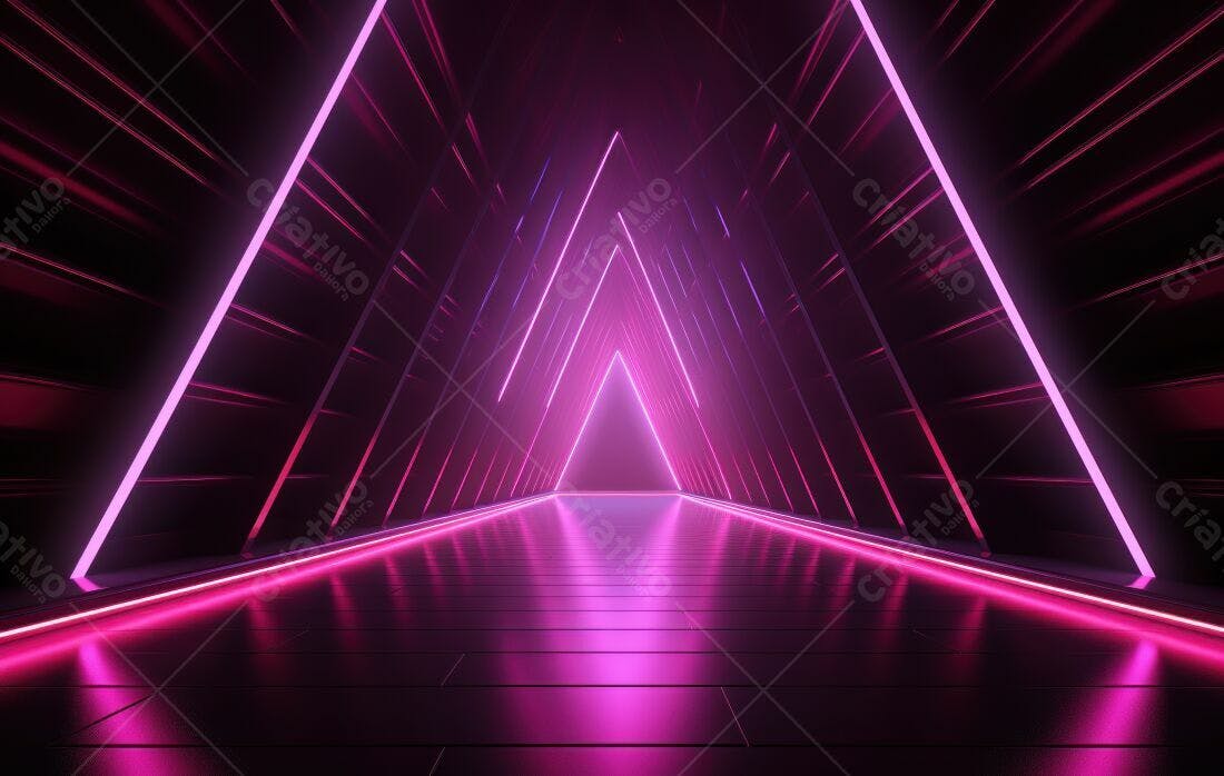 Corredor futurista com luzes neon rosa