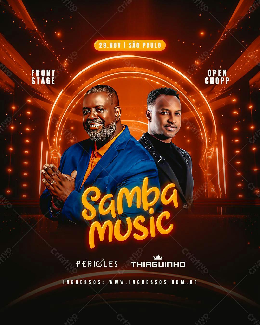 Flyer Samba Music com Péricles e Thiaguinho PSD Editável