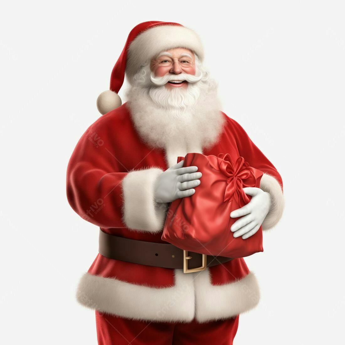 Papai Noel alegre com saco de presentes natalinos