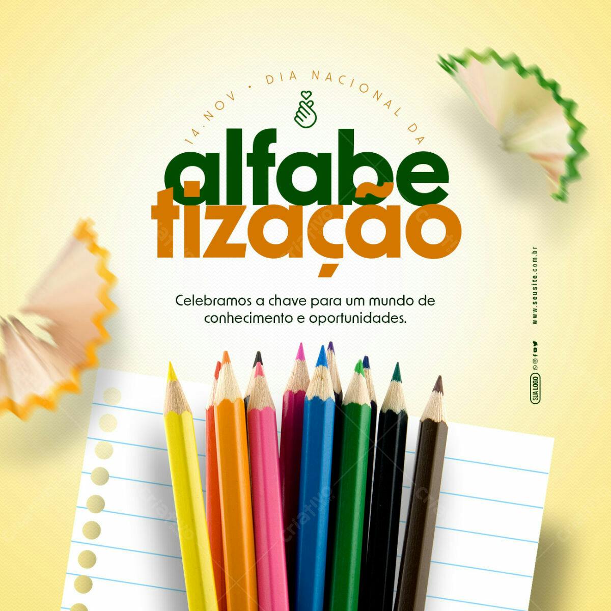 Post para Dia Nacional da Alfabetização PSD Editável